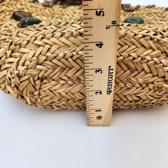 Boho Summer Woven Straw Bag Gem Stones Embellished Beach - Picture 15 of 17
